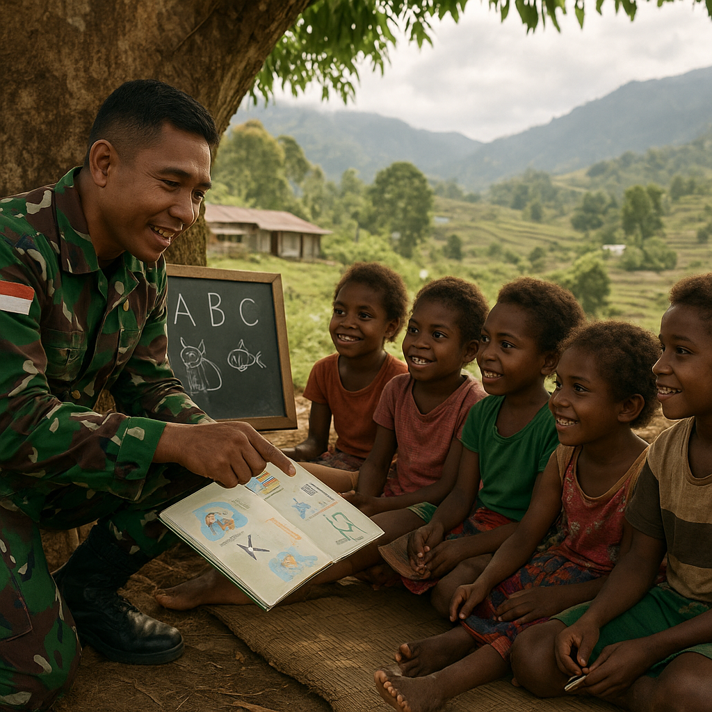 Kisah Haru Prajurit TNI Mengajar Anak-Anak Papua Membaca di Bawah Pohon