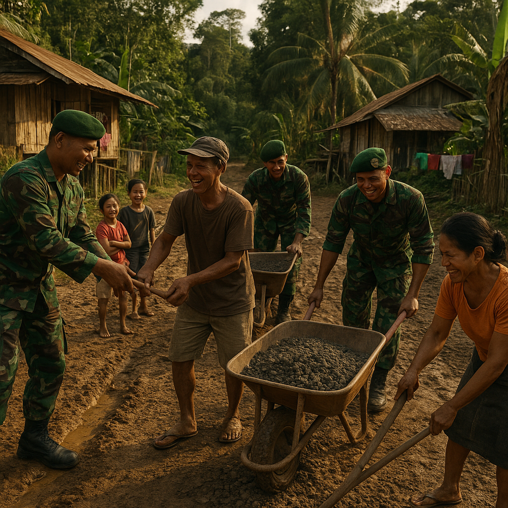 Cerita Prajurit TNI yang Membantu Warga Membangun Jalan di Desa Terpencil Kalimantan