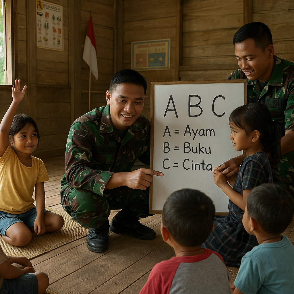 Guru Keliling Satgas TNI: Mengajar ABC di Balai Desa Perbatasan Kalimantan