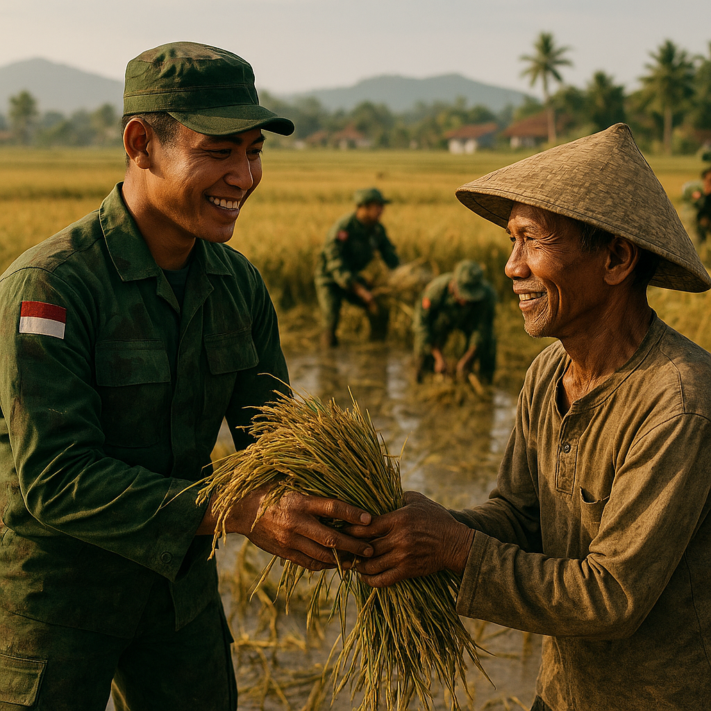Dari Medan Tempur ke Ladang Pertanian: Prajurit TNI Bantu Panen Padi di Jawa Tengah