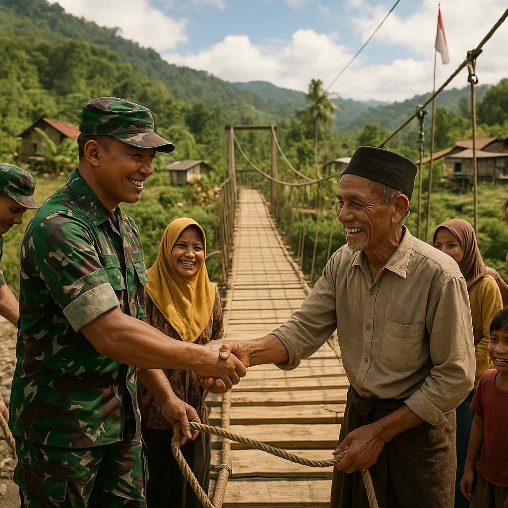 Jembatan Gantung Tersambung Kembali di Desa Terisolasi Aceh Tengah Berkat Satgas TNI