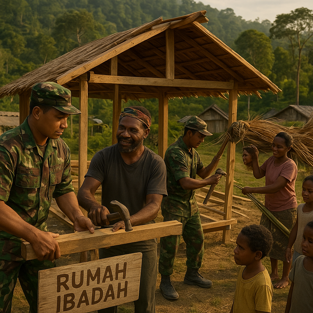 Dari Hutan Sampai Dapur: Prajurit TNI Bantu Warga Papua Bangun Rumah Ibadah