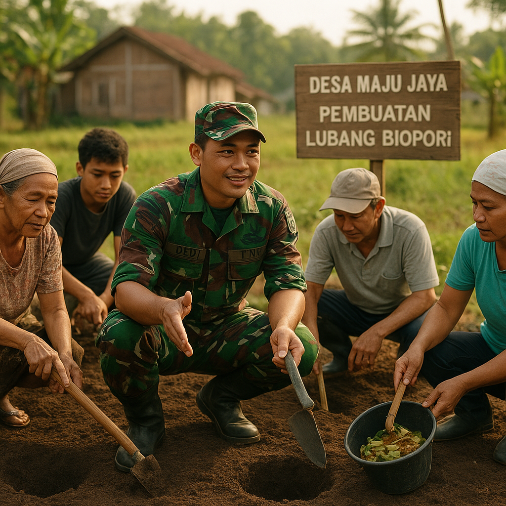 Babinsa Jadi Motor Penggerak Pembuatan Lubang Biopori di Desa Maju Jaya