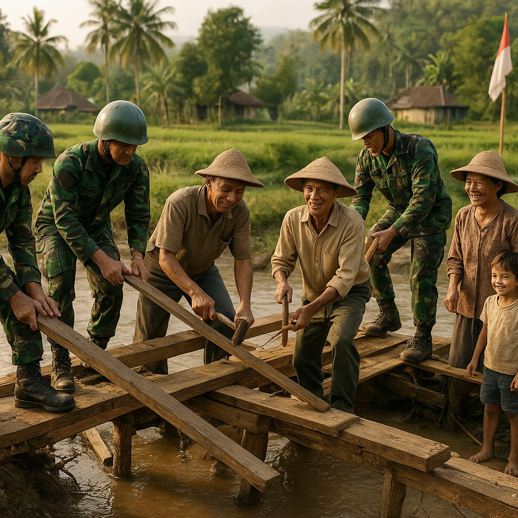 TNI Bantu Perbaiki Jembatan Desa Terputus di Bima, Petani Kembali Tersenyum