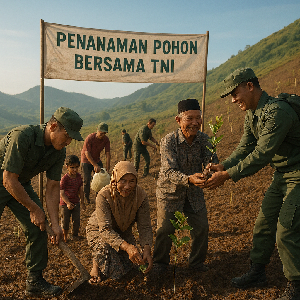 Kegiatan Menanam Pohon Bersama TNI, Hijaukan Kembali Lereng Gunung yang Gundul