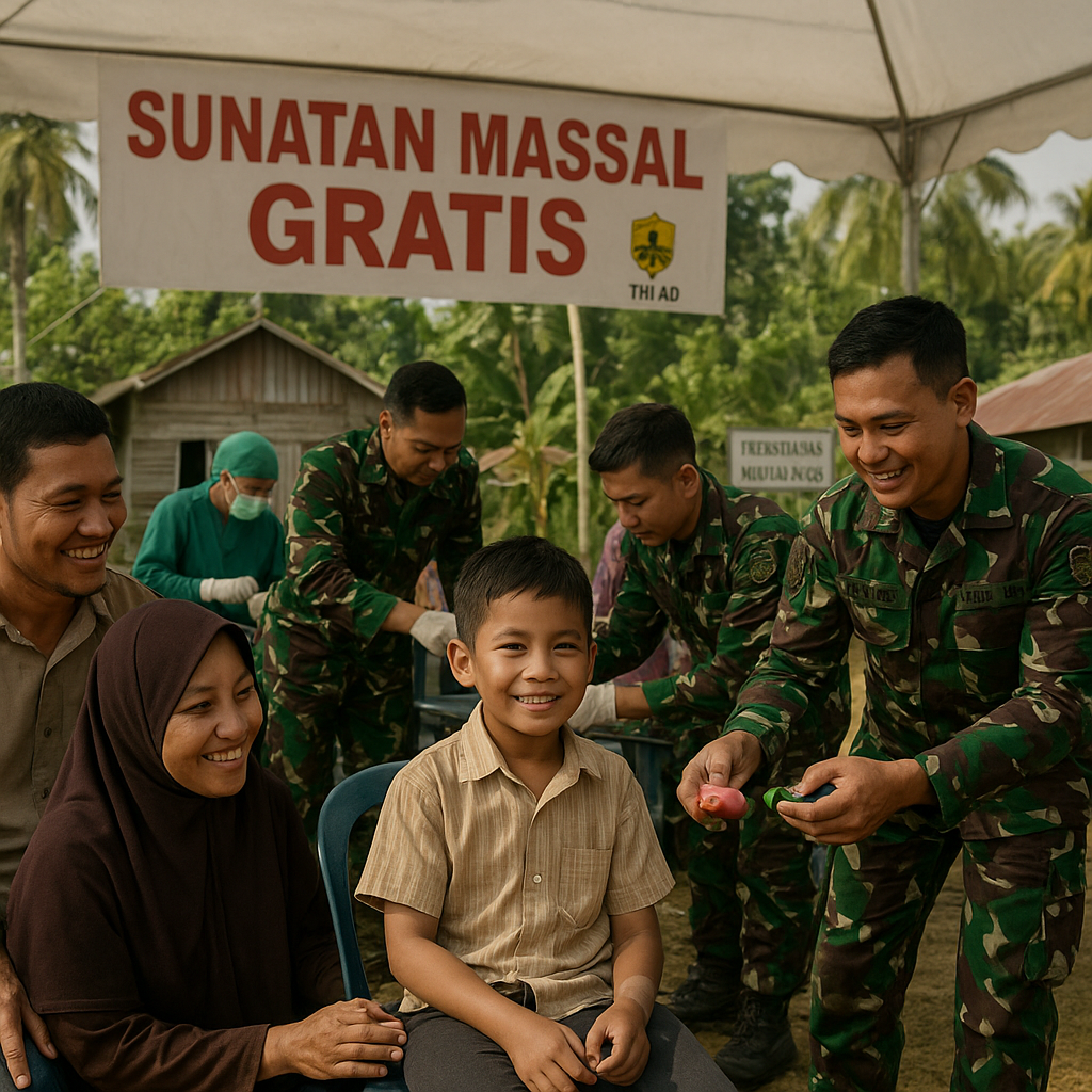 TNI AD Gelar Sunatan Massal Gratis untuk Anak-anak di Perbatasan Kalimantan