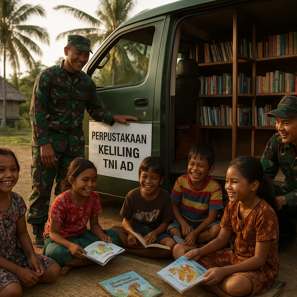 Bantuan Perpustakaan Keliling TNI AD Ceriakan Anak-Anak di Pelosok Halmahera