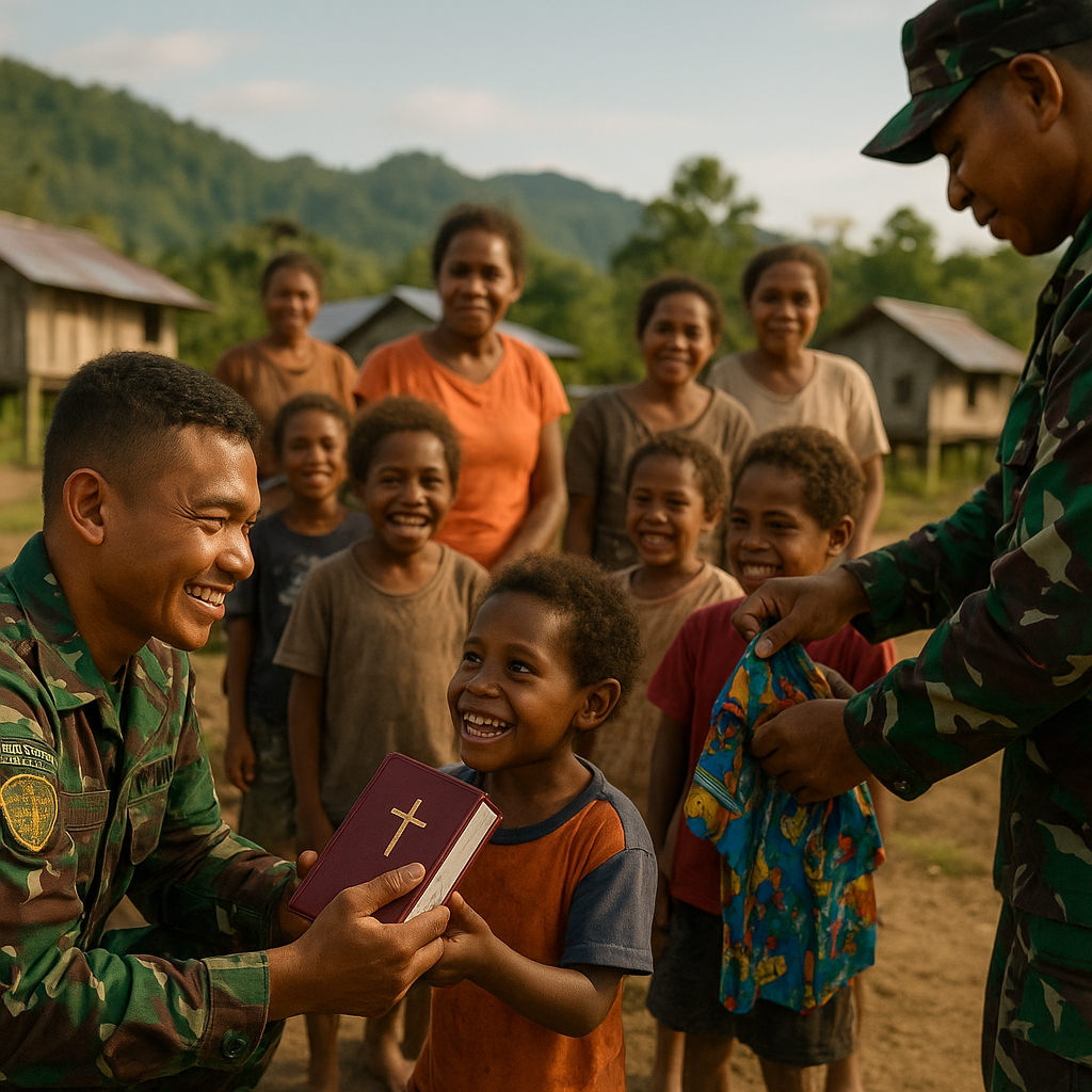Hadirkan Kasih untuk Anak Papua: Satgas Yonif 631 Bagikan Alkitab dan Pakaian