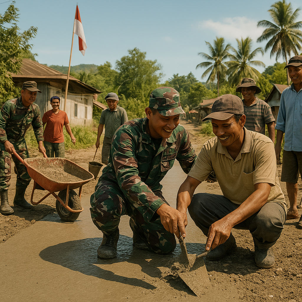 Pengecoran Jalan di Desa Baka Jaya, Semangat Gotong Royong TNI dan Warga Kian Erat