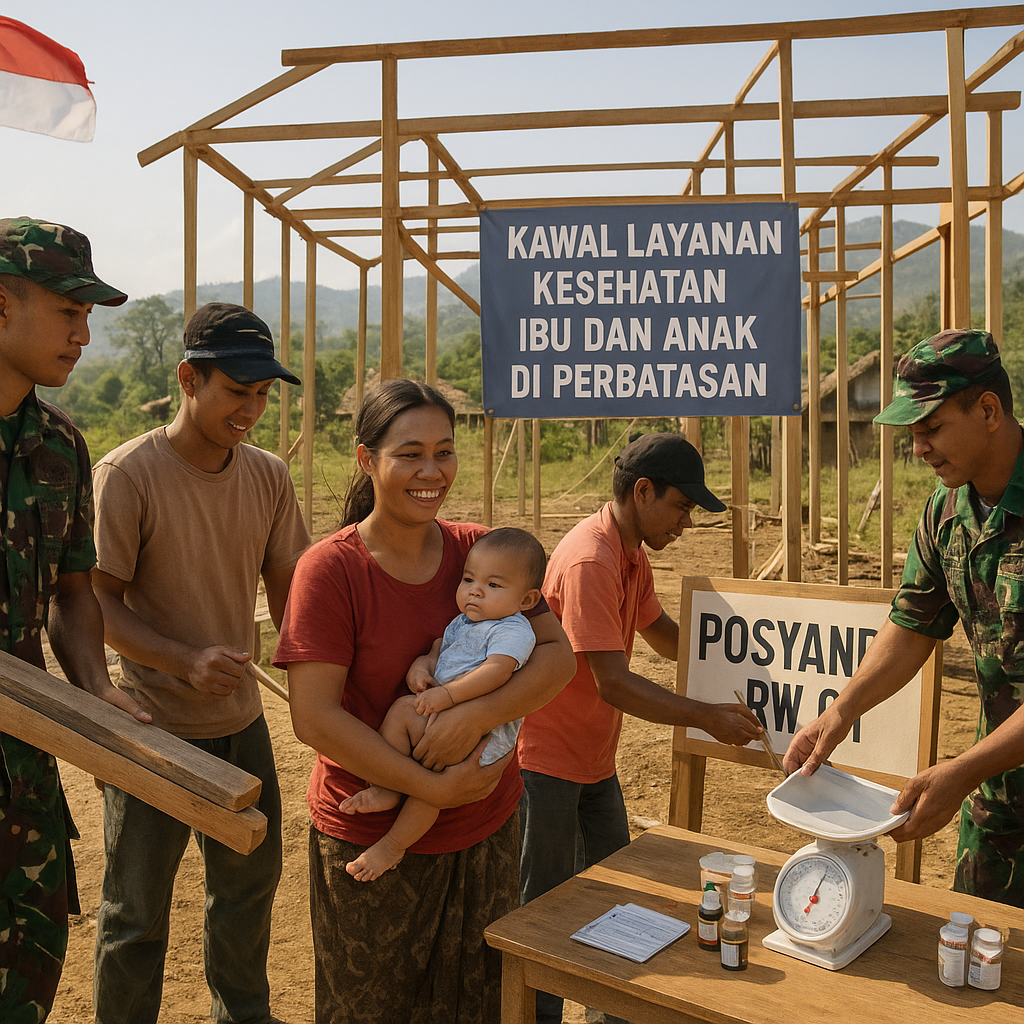 Kawal Layanan Kesehatan Ibu dan Anak di Perbatasan, Prajurit Kostrad Bahu-membahu Bangun Fasilitas Posyandu