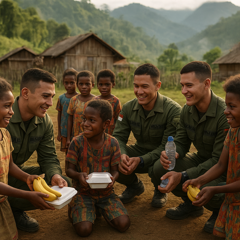 Sentuhan Humanis Marinir di Yahukimo, Berbagi Makanan dan Harapan untuk Anak-Anak Papua
