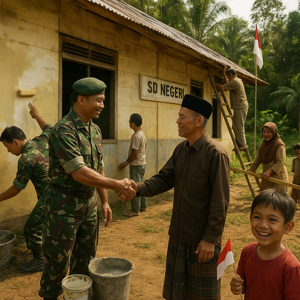 Sinergi TNI dan Warga Perbaiki Sekolah di Pelosok Kalimantan
