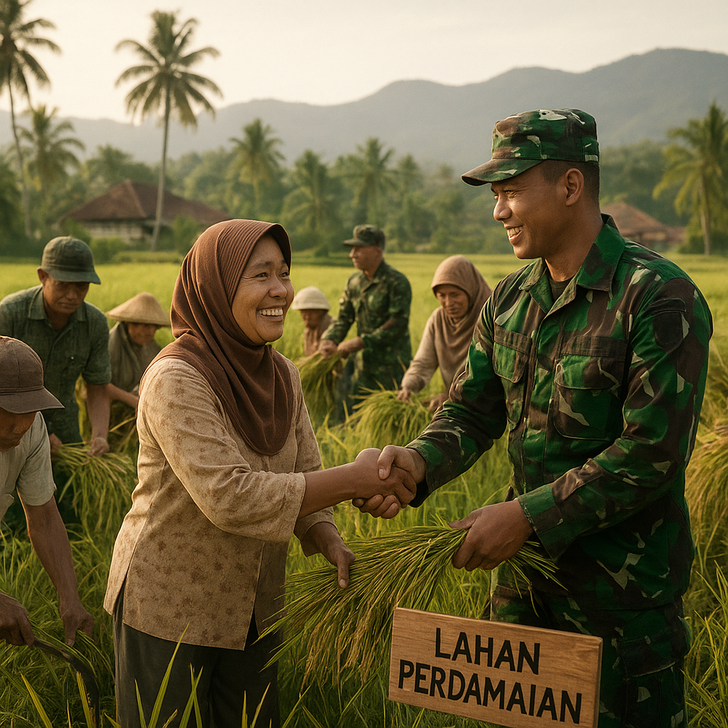 Gotong Royong TNI-Warga Panen Bersama di Lahan Perdamaian