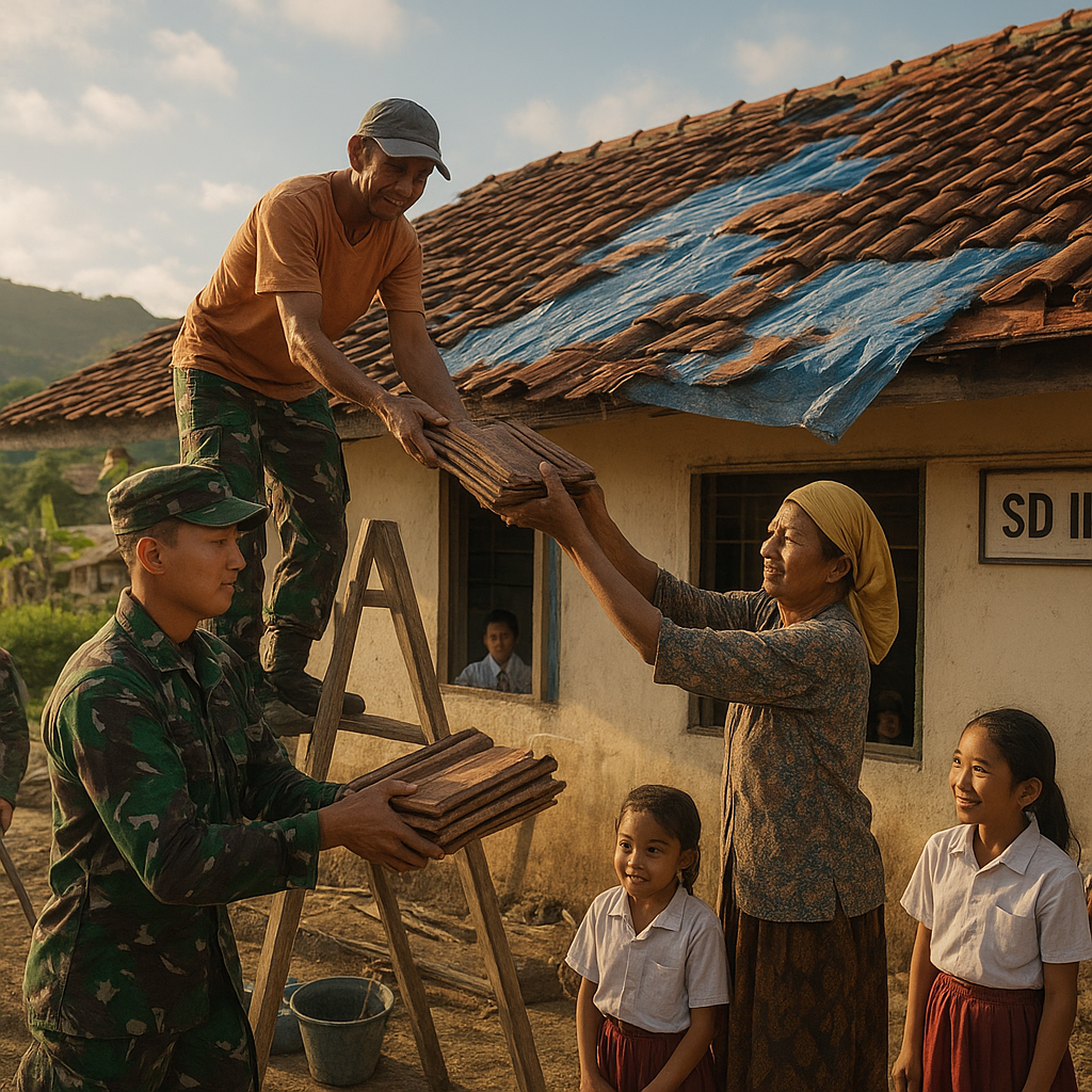 Prajurit TNI Bantu Perbaiki Atap Sekolah yang Bocor di Flores Sebelum Masuk Tahun Ajaran Baru
