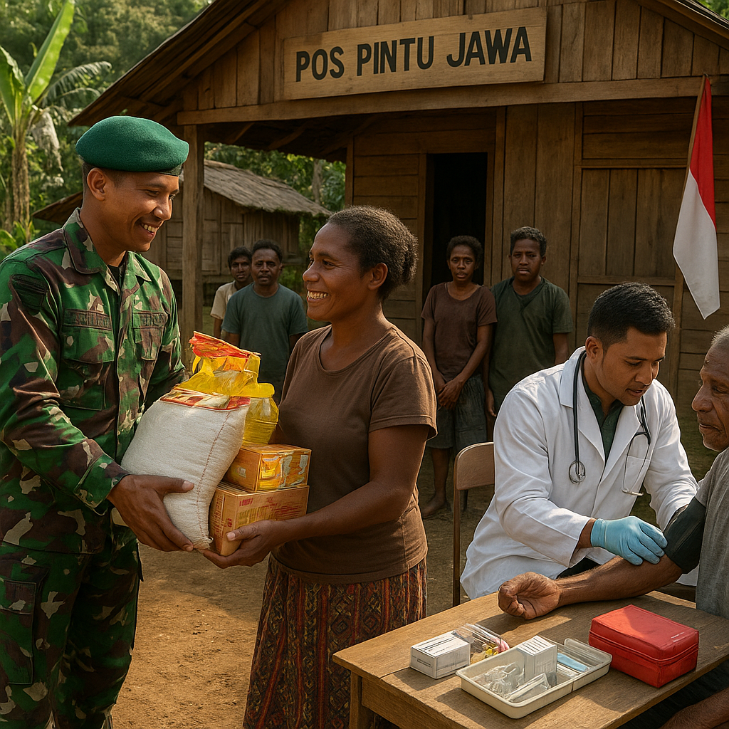 Bakti Medis di Pintu Jawa, Prajurit TNI Bagikan Sembako dan Kesehatan untuk Warga Pedalaman Papua
