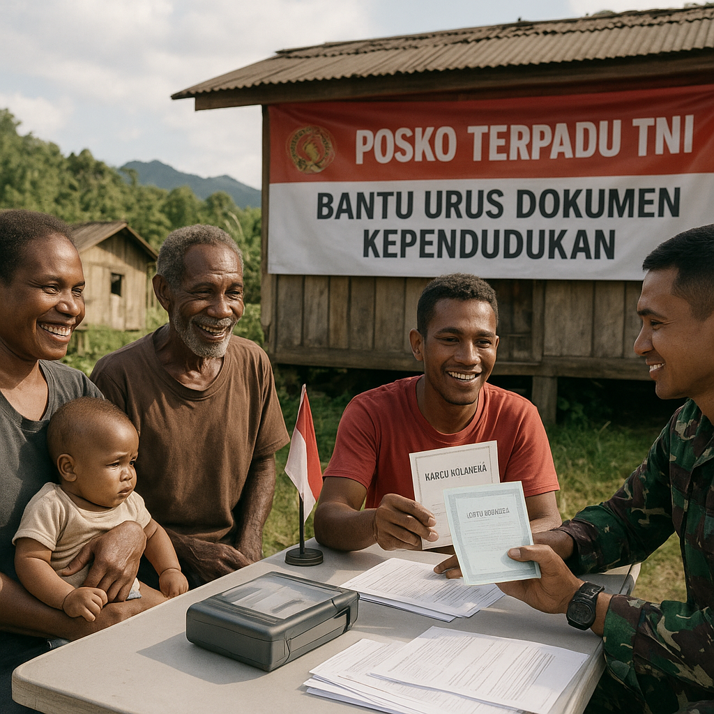 Senyum Lebar Warga Perbatasan Papua Usai Posko Terpadu TNI Bantu Urus Dokumen Kependudukan