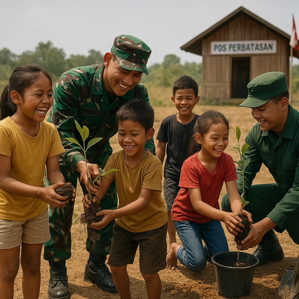 Kegiatan Menanam Bersama TNI dan Anak-anak Perbatasan