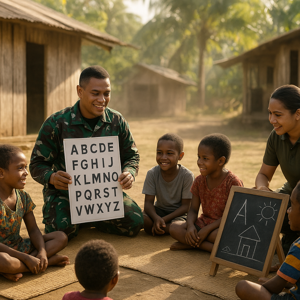 Kelas Belajar di Halaman Pos: Prajurit Bantu Anak-anak Papua Mengenal Huruf