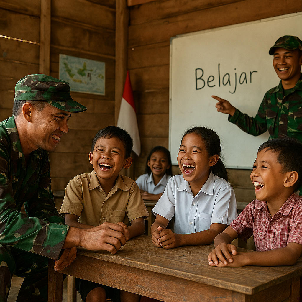 Kegiatan Belajar Mengajar di Sanggar Binaan Satgas TNI Perbatasan Penuh Candaan Tawa