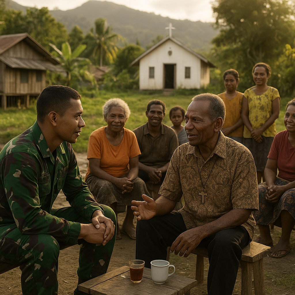 Satgas Yonif 757/GV Rangkul Tokoh Gereja dan Warga Intan Jaya, Komsos Perkuat Persatuan di Kampung Pogapa
