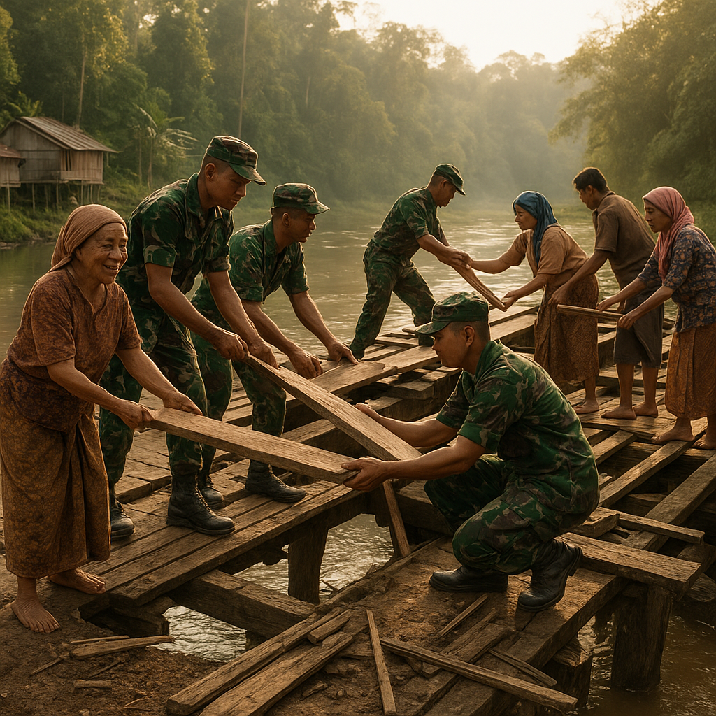 Bhakti TNI di Ujung Borneo: Perbaiki Jembatan Usang, Warga Desa Sungai Deras Kini Lancar Beraktivitas