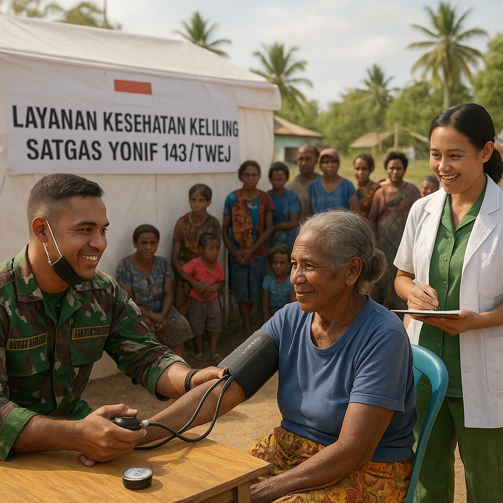 Satgas Yonif 143/TWEJ Gelar Layanan Kesehatan Keliling untuk Warga Perbatasan di Kampung Sota