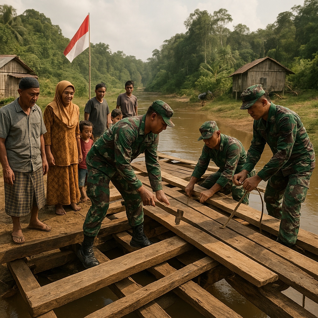 TNI Bantu Warga Perbatasan di Kalimantan Barat dengan Perbaikan Jembatan Penghubung Desa