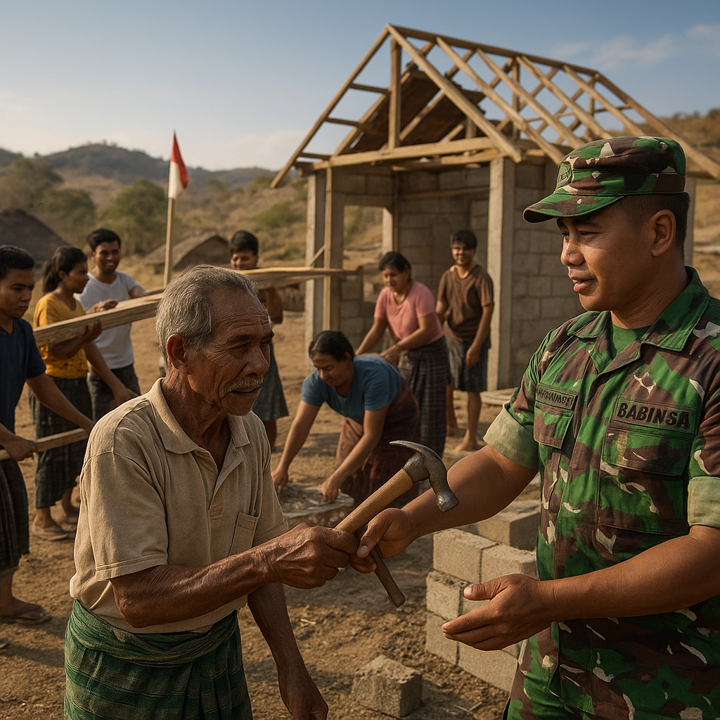 Bersama Warga Sumba Timur, Babinsa Gotong Royong Bangun Rumah