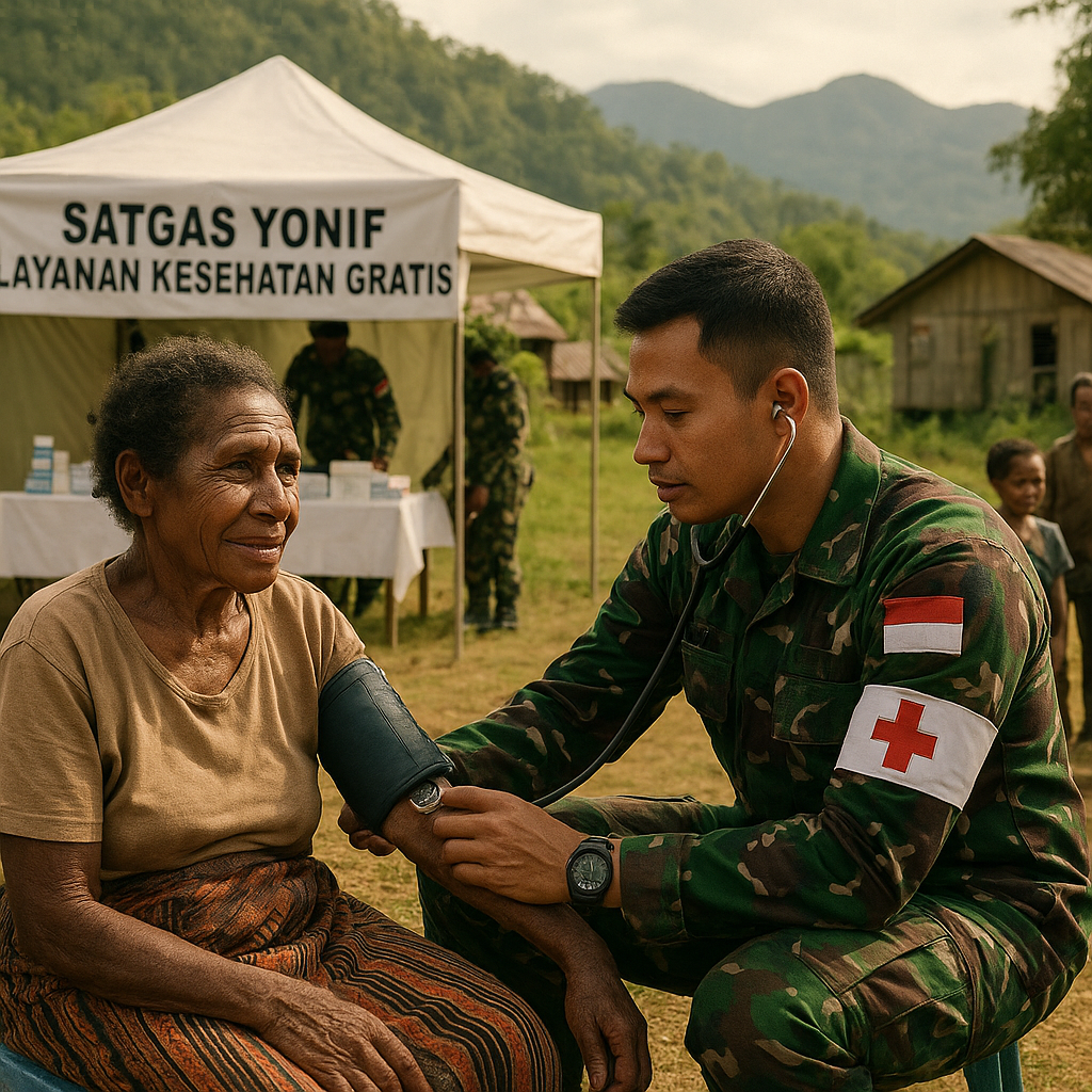 Satgas Yonif Gelar Kesehatan Gratis dan Sambang Warga di Kampung Ninggeyagin