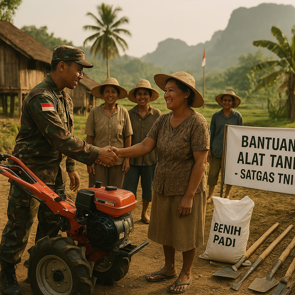 Warga Desa Terpencil di Sulawesi Tengah Terima Bantuan Alat Tani dari Satgas TNI