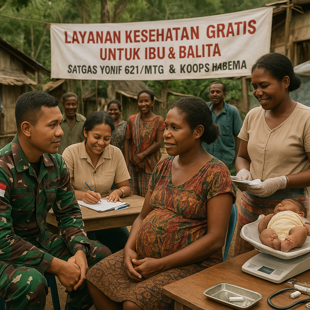 Jangkau Pedalaman Papua, Satgas Yonif 621/Mtg Beri Layanan Kesehatan Gratis untuk Ibu dan Balita di Gigobak