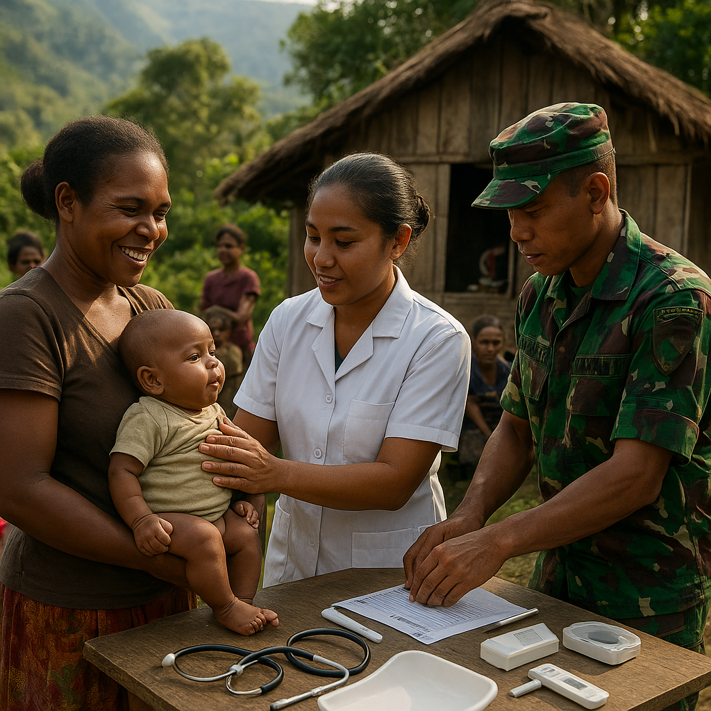 Satgas TNI Jangkau Ibu dan Balita di Pedalaman Puncak dengan Layanan Kesehatan Gratis