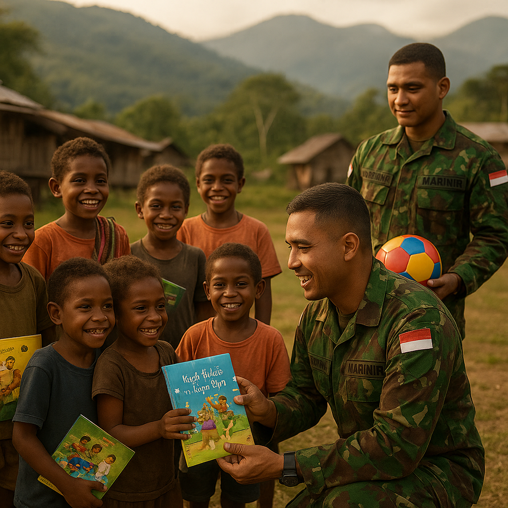 Marinir Tebar Senyum dan Semangat Belajar untuk Anak-Anak Papua di Yahukimo