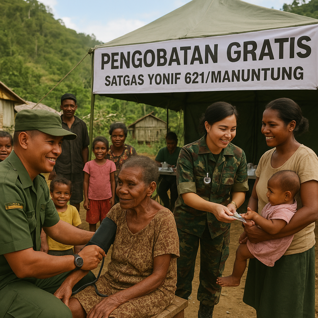 Jemput Bola Layani Warga Pedalaman Papua, Satgas Yonif 621/Manuntung Beri Pengobatan Gratis di Gigobak