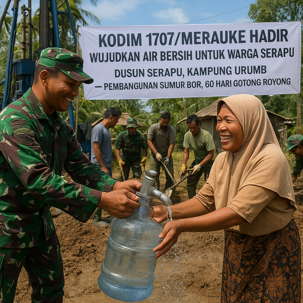 Kodim 1707/Merauke Hadir, Wujudkan Air Bersih Untuk Warga Serapu