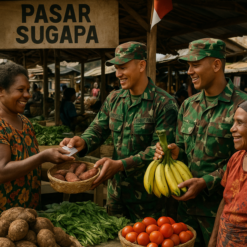 Aksi Humanis TNI di Papua, Satgas Yonif 713/ST Beli Habis Hasil Tani Mama Papua