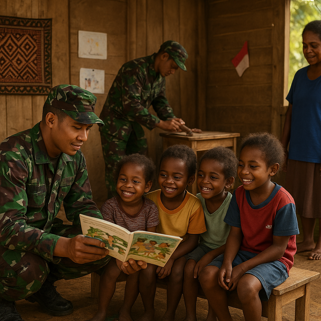 Satgas TNI Bantu Aktivitas Belajar Mengajar di TK Terpencil Papua
