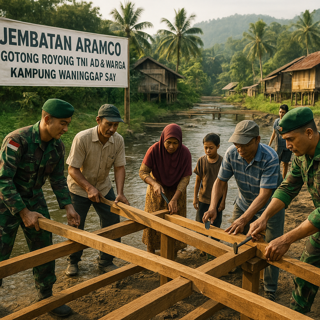 Peran TNI Angkatan Darat Hadirkan Jembatan Aramco Wujud Pembangunan di Waninggap Say