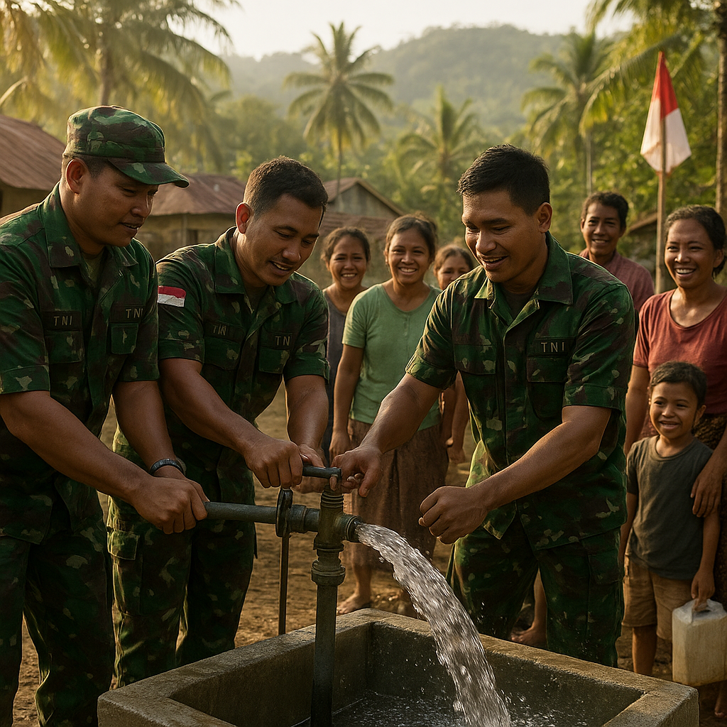 Sumber Air Bersih Mengalir untuk Desa Terpencil Berkat Bor TNI