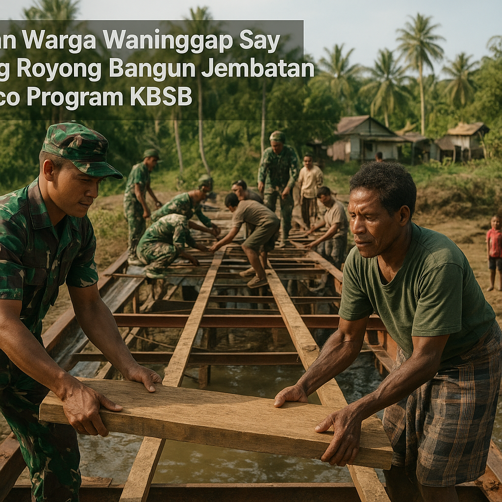 TNI dan Warga Waninggap Say Gotong Royong Bangun Jembatan Aramco Program KBSB