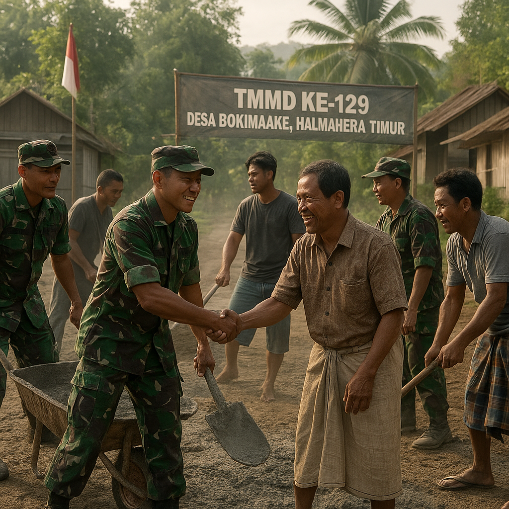 Tangan Kompak TNI dan Warga Halmahera Timur di Hari Pertama TMMD