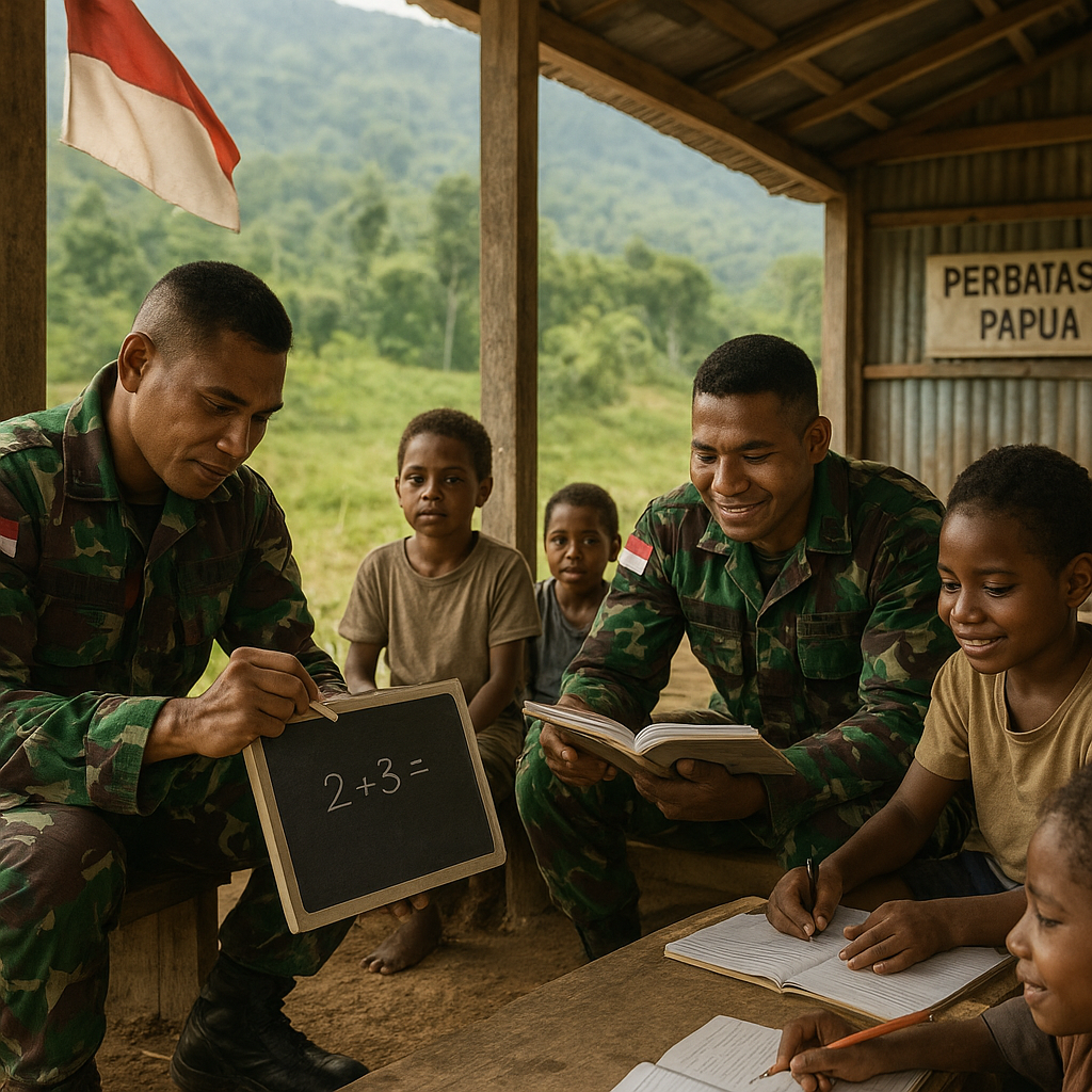Satgas TNI Di Perbatasan Papua Juga Jadi Guru Darurat untuk Anak-Anak
