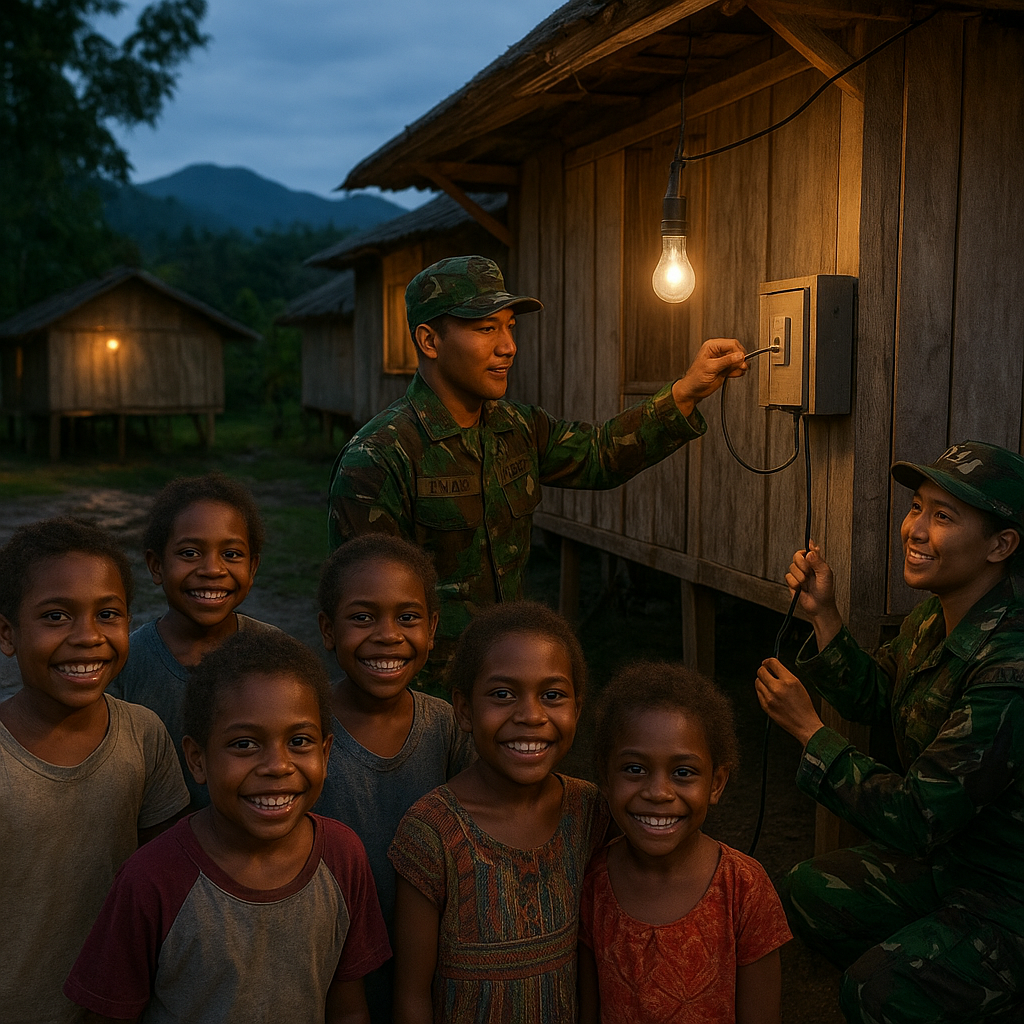 Senyum Anak-anak Perbatasan, Diterangi Listrik TNI AD di Dusun Terpencil Papua