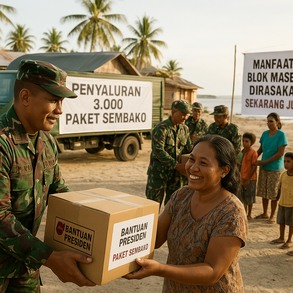 TNI Salurkan 3.000 Paket Sembako Presiden untuk Warga Tanimbar, Rasakan Manfaat Blok Masela Sekarang Juga
