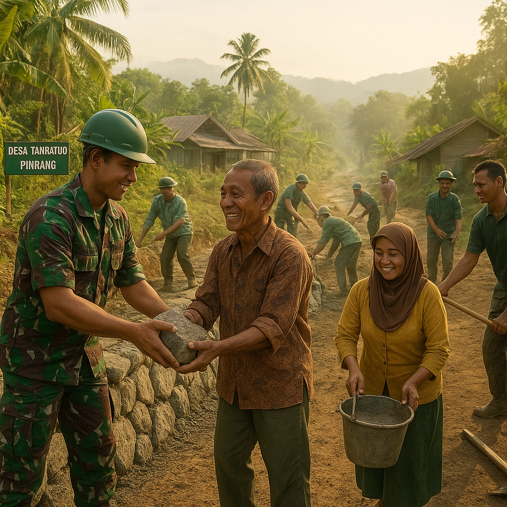 Gotong Royong TNI dan Warga Pinrang: Talud Jalan Tani Dibangun dalam Semangat Kebersamaan