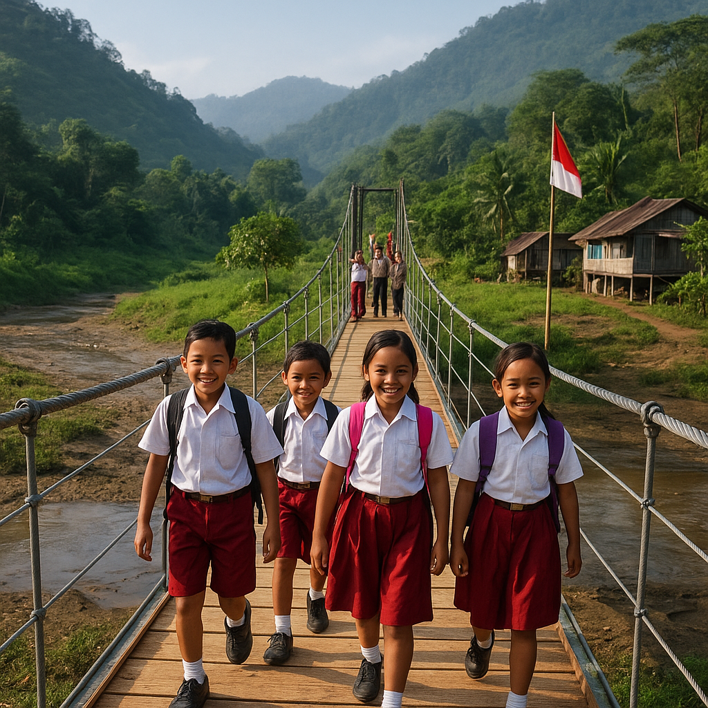 Jembatan Gantung TMMD Selesai, Anak-Anak Sekolah di Lembah Tak Lagi Tertahan Banjir