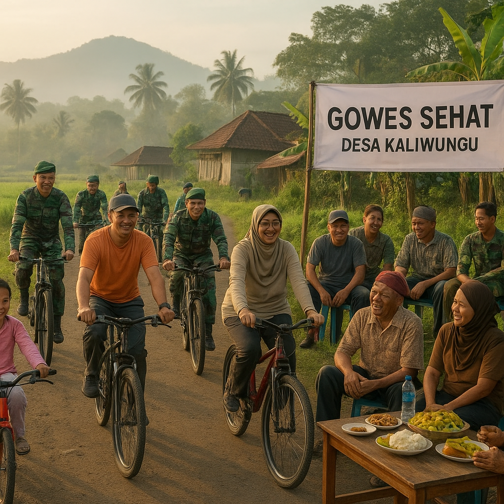 Gowes Bersama TNI, Ajak Warga Desa di Magelang Hidup Sehat dan Jaga Kelestarian Alam