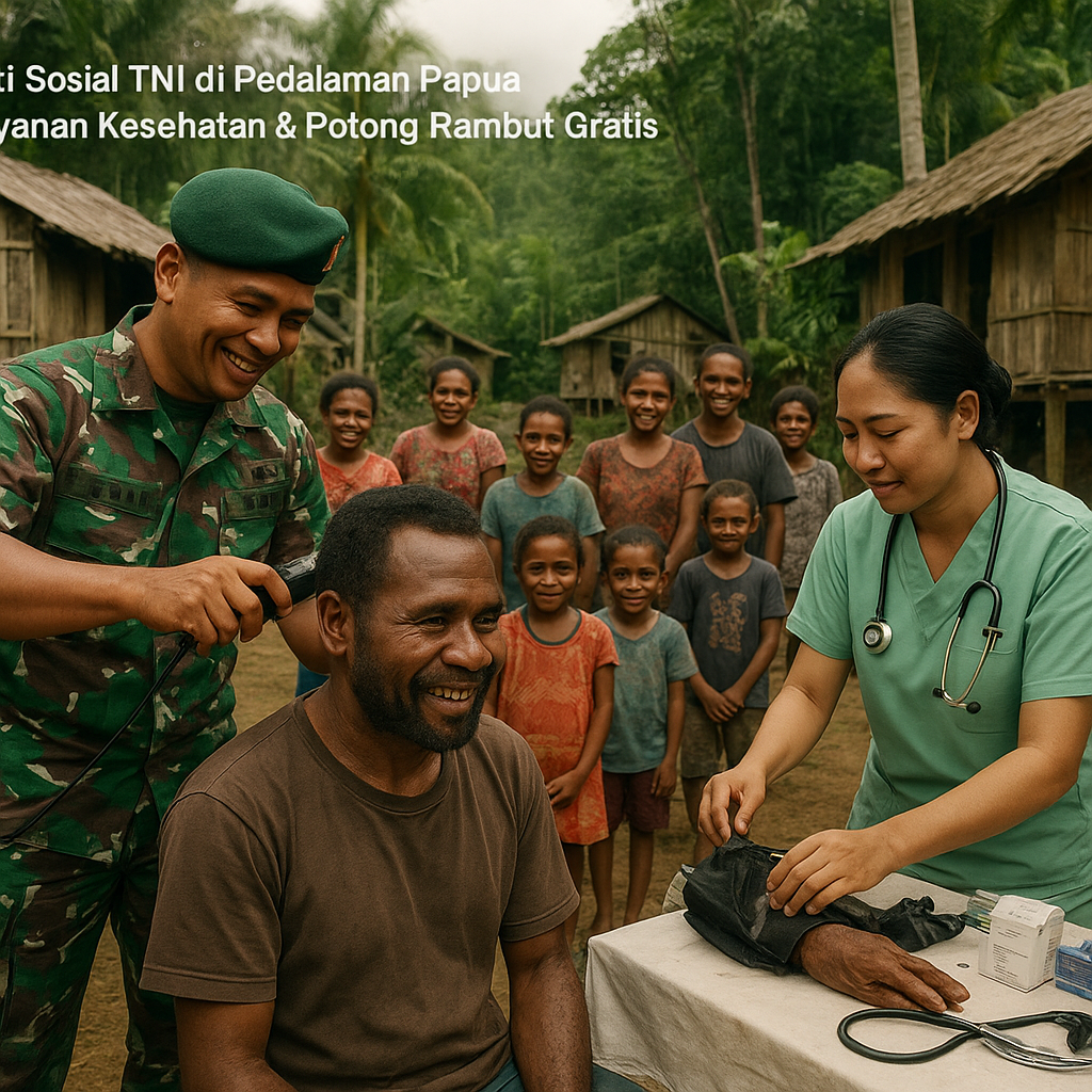 Bhakti Sosial TNI di Pedalaman Papua, Beri Pelayanan Kesehatan dan Potong Rambut Gratis