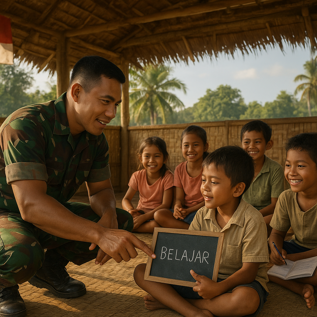Prajurit TNI Jadi Guru Dadakan, Bantu Anak-Anak Belajar di Pelosok Halmahera