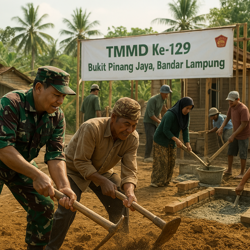Dentang Cangkul Warnai Pembangunan TMMD di Bukit Pinang Jaya, Bandar Lampung